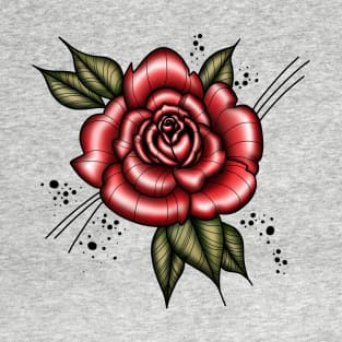 Neo Traditional red rose tattoo design T-Shirt